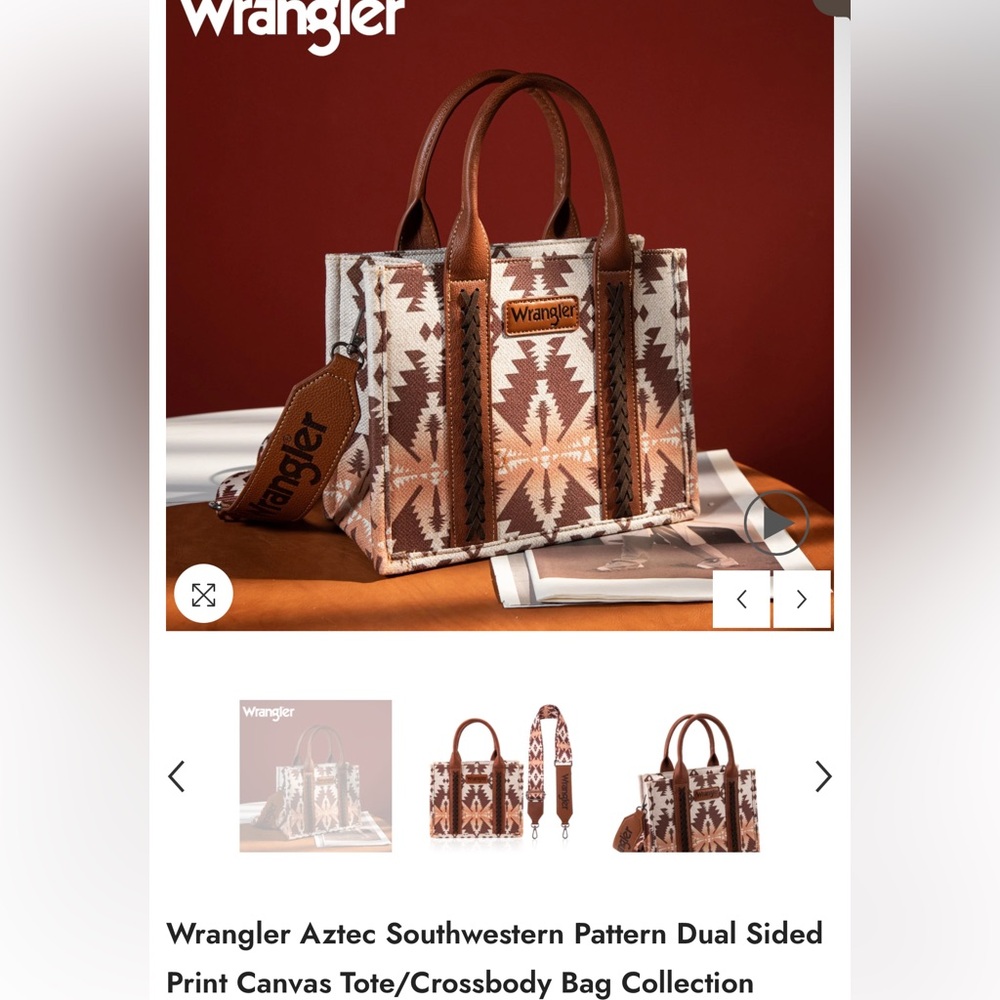 NWT / Wrangler Southwestern Aztec Print Canvas Tote Crossbody Bag / Retail $80 - Picture 9 of 9